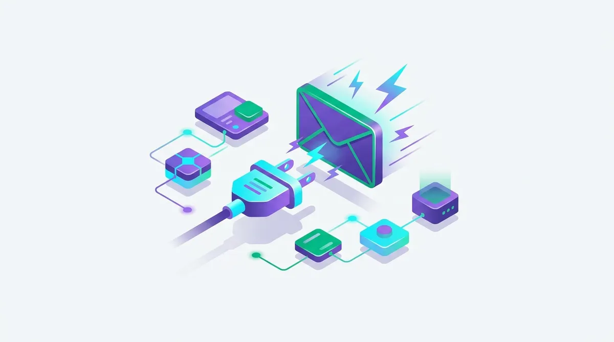 Diagramm eines Echtzeit-E-Mail-Validierungsablaufs: Formulareingabe beim Blur, serverseitige API-Anfrage und eine sofortige Antwort gültig, ungültig oder riskant mit Tippfehler-Vorschlag